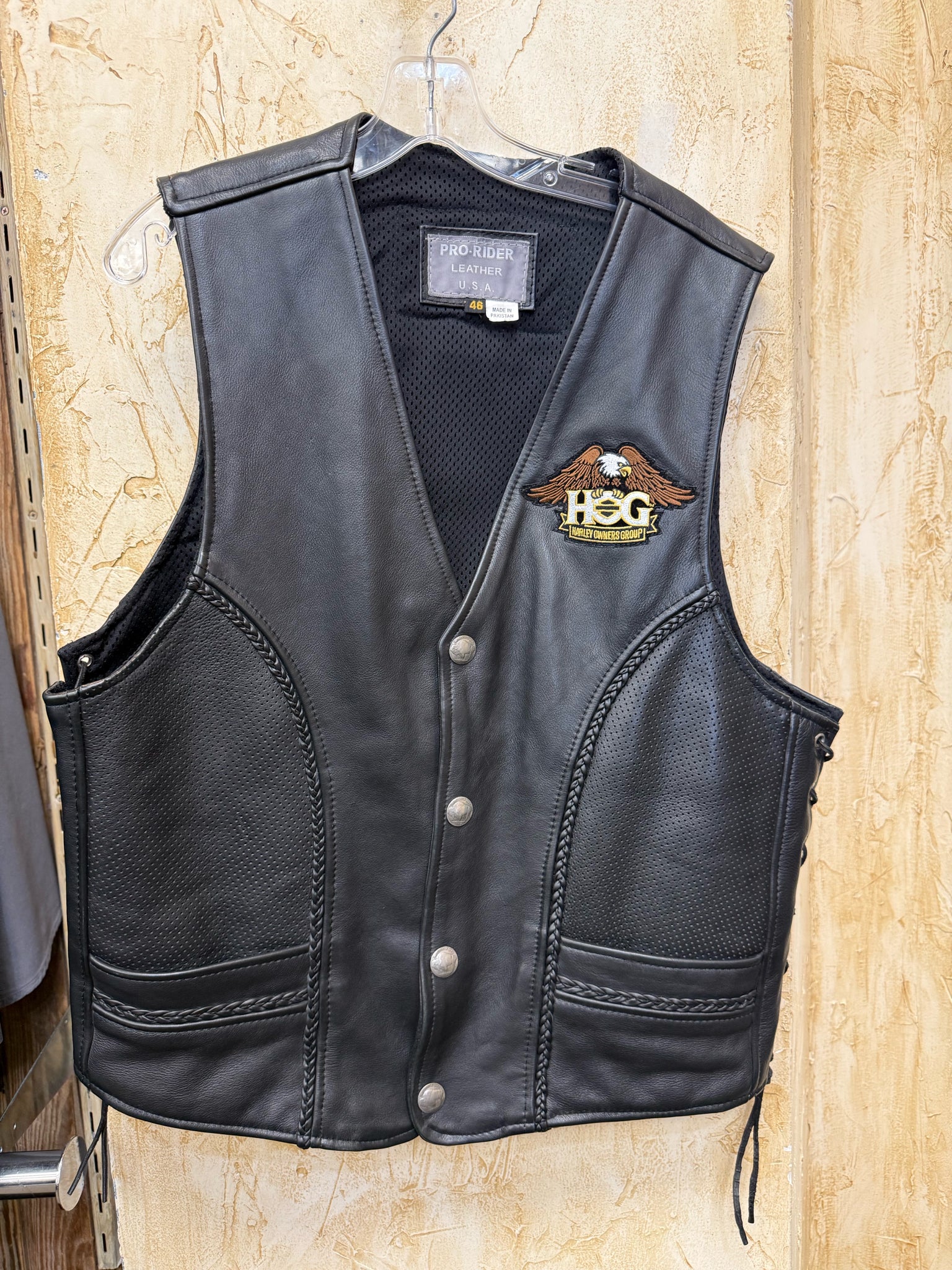 Pre-owned PRO RIDER LEATHER USA Black Yellow Men Size 2X MENS Designer Vest
