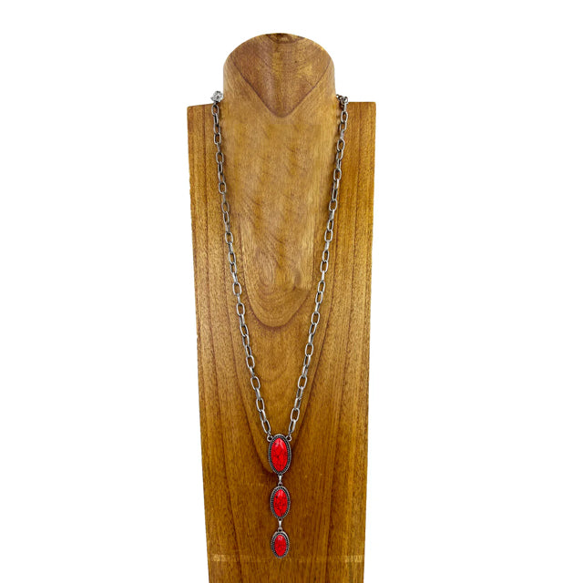 New WESTERN Red Silver Necklace