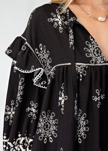 New Gigio Black White Print Size Small Long Sleeve Dress