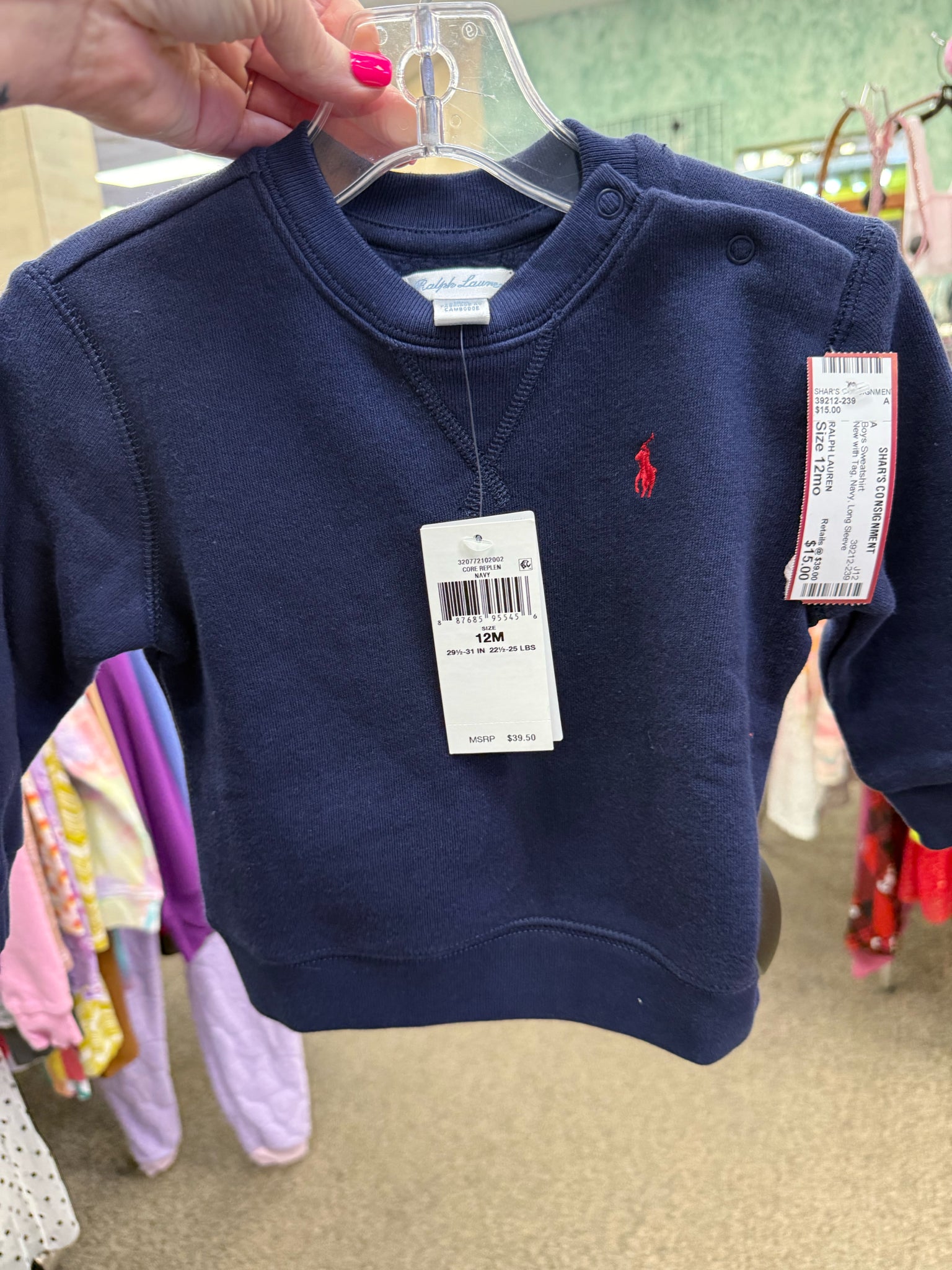 New with Tag RALPH LAUREN Navy C-SIZE 12mo Long Sleeve Boys Sweatshirt