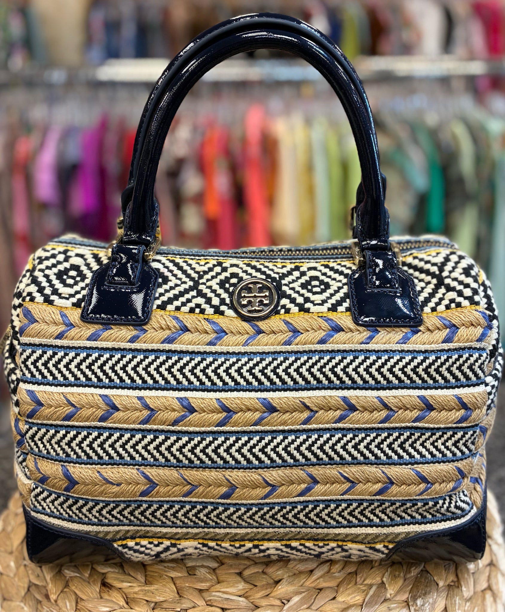 Pre-owned TORY BURCH Navy Tan Designer Purse