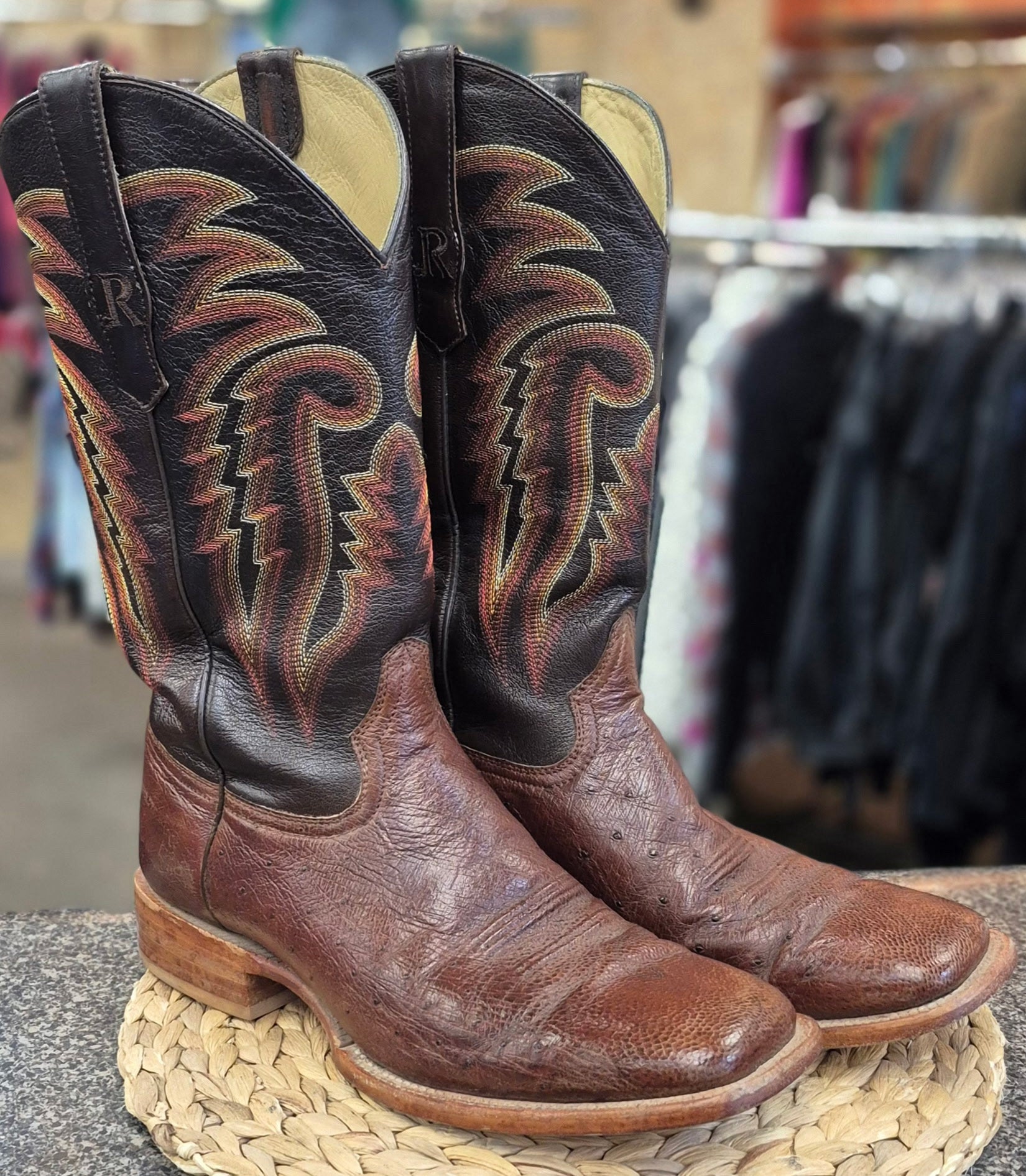 Pre-owned R WATSON Dark brown Red Print SHOE SIZE 12 Mens Designer Boot