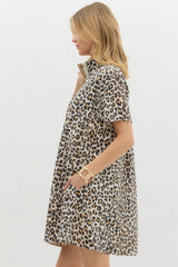 New ENTRO Leopard Tan Trim Size Small Short Sleeve Dress