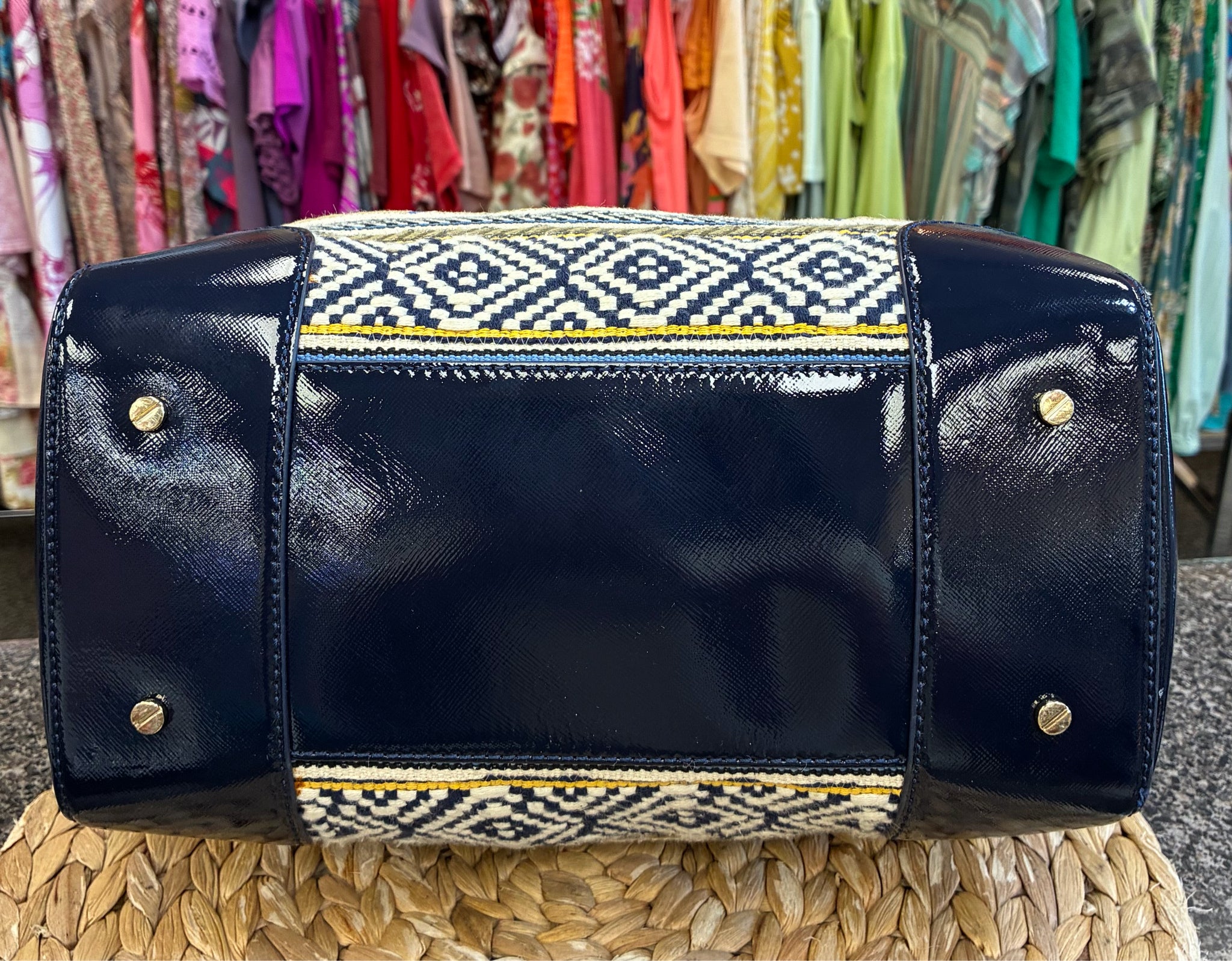 Pre-owned TORY BURCH Navy Tan Designer Purse