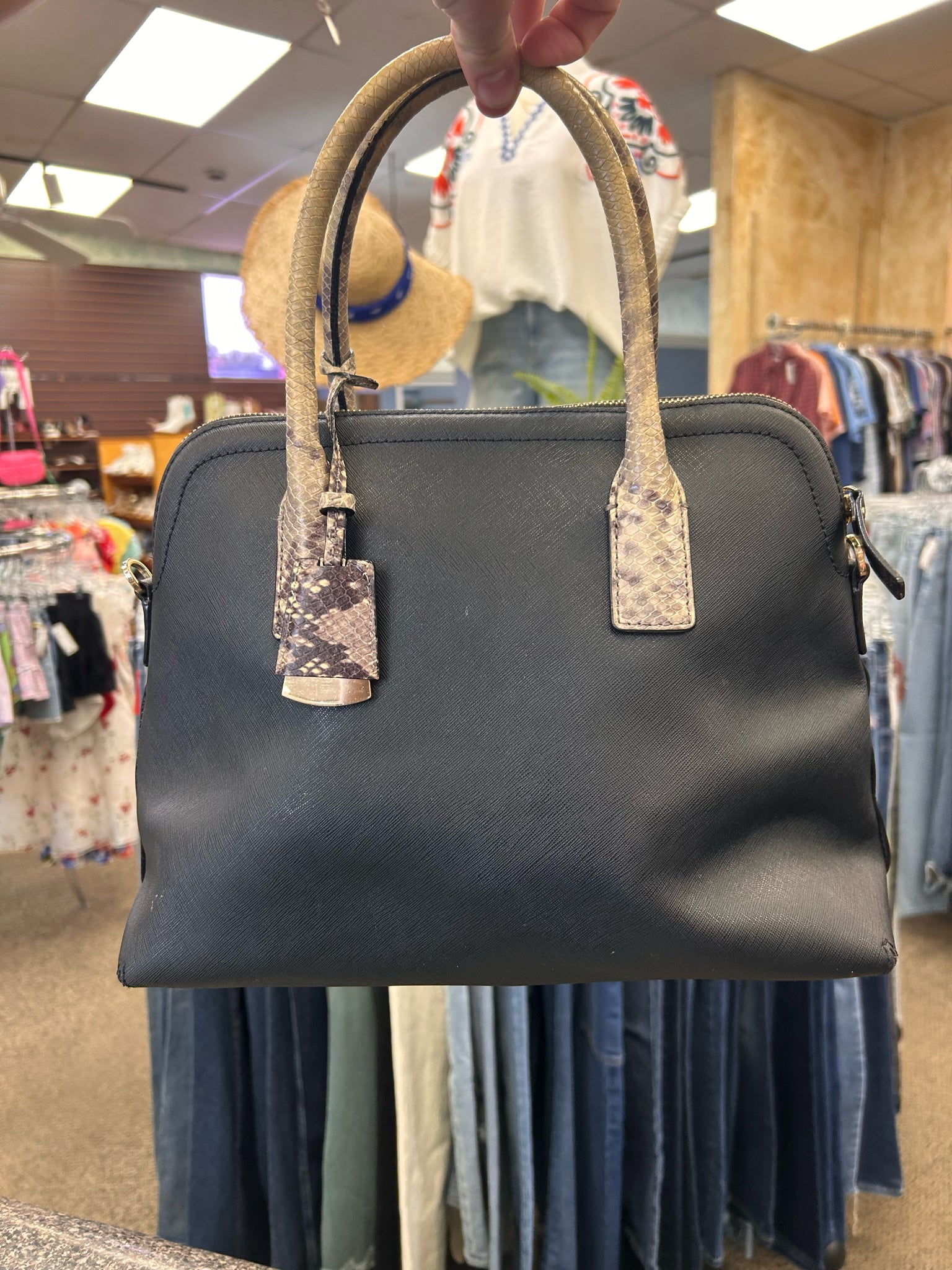 Pre-owned KATE SPADE Black Snakeskin Shoulder Designer Purse