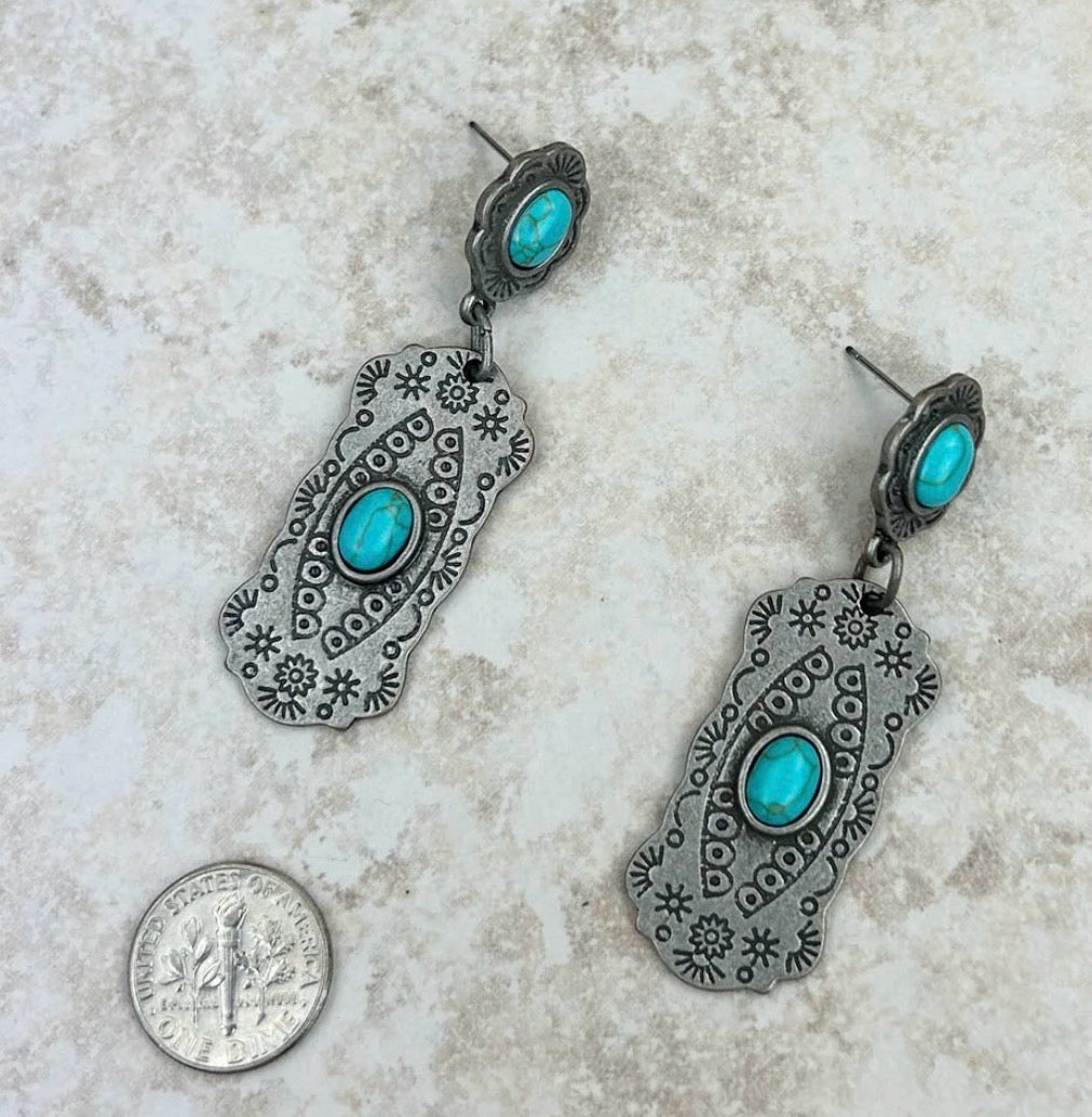 New WESTERN Turquoise Silver Earring