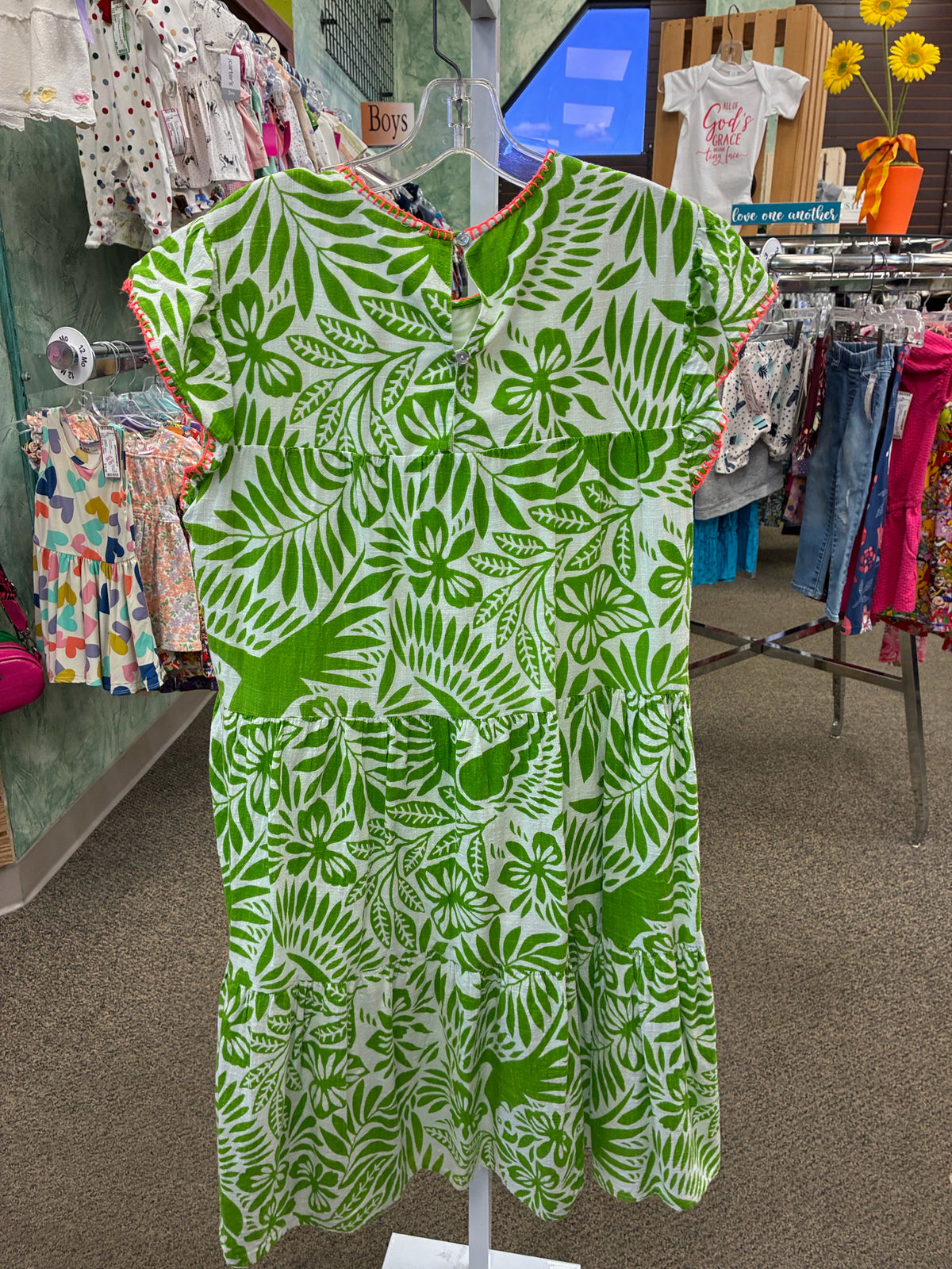 Pre-owned UNCLE FRANK Green floral White Size 8 Short Sleeve Designer Dress
