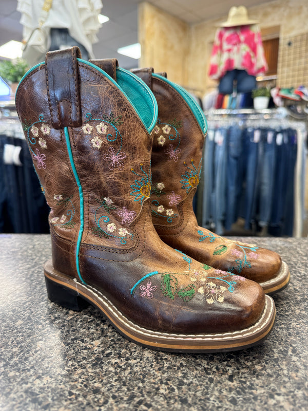 Pre-owned Smoky Mountain Brown floral Turquoise Shoe Size 10 Girls Boot