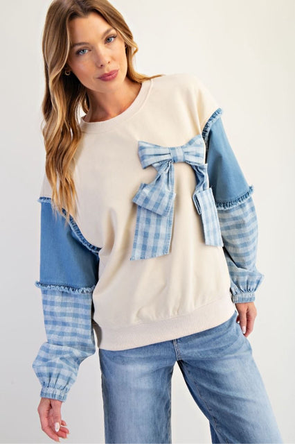 New EASEL Cream Denim Size S Long Sleeve Sweatshirt