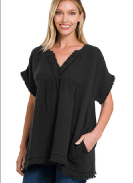 New Zenana Black Size M Short Sleeve Blouse