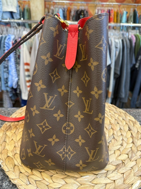 Pre-owned LOUIS VUITTON Dark Brown Signature Red Trim Designer Purse