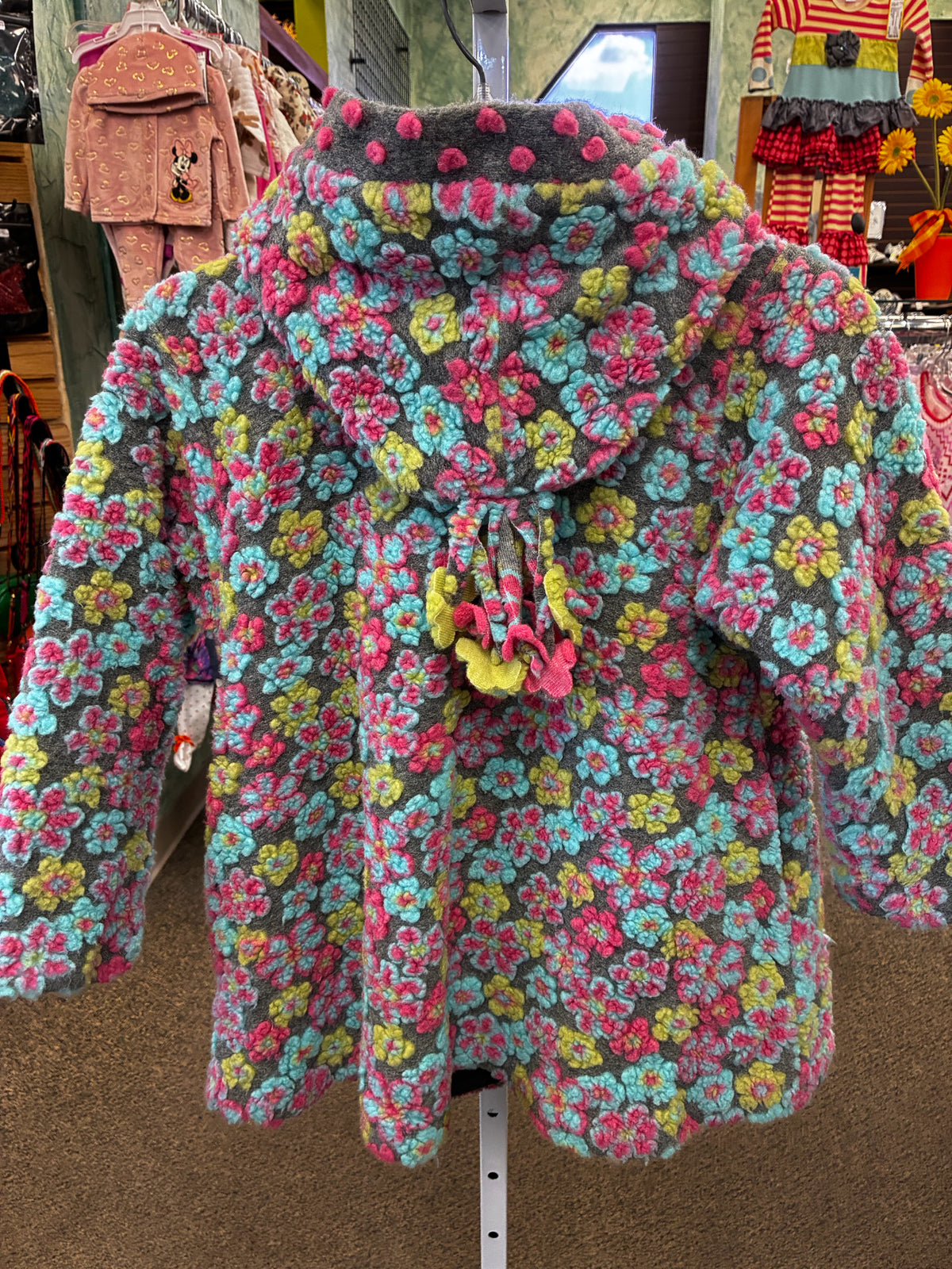 Pre-owned CORKY&COMPANY Gray Pink Floral Size 6X Girls Coat
