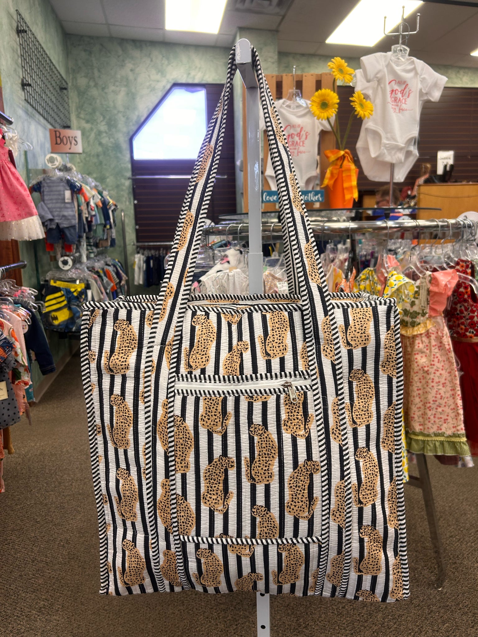 New Made in India Black stripe Leopard L Tote Purse