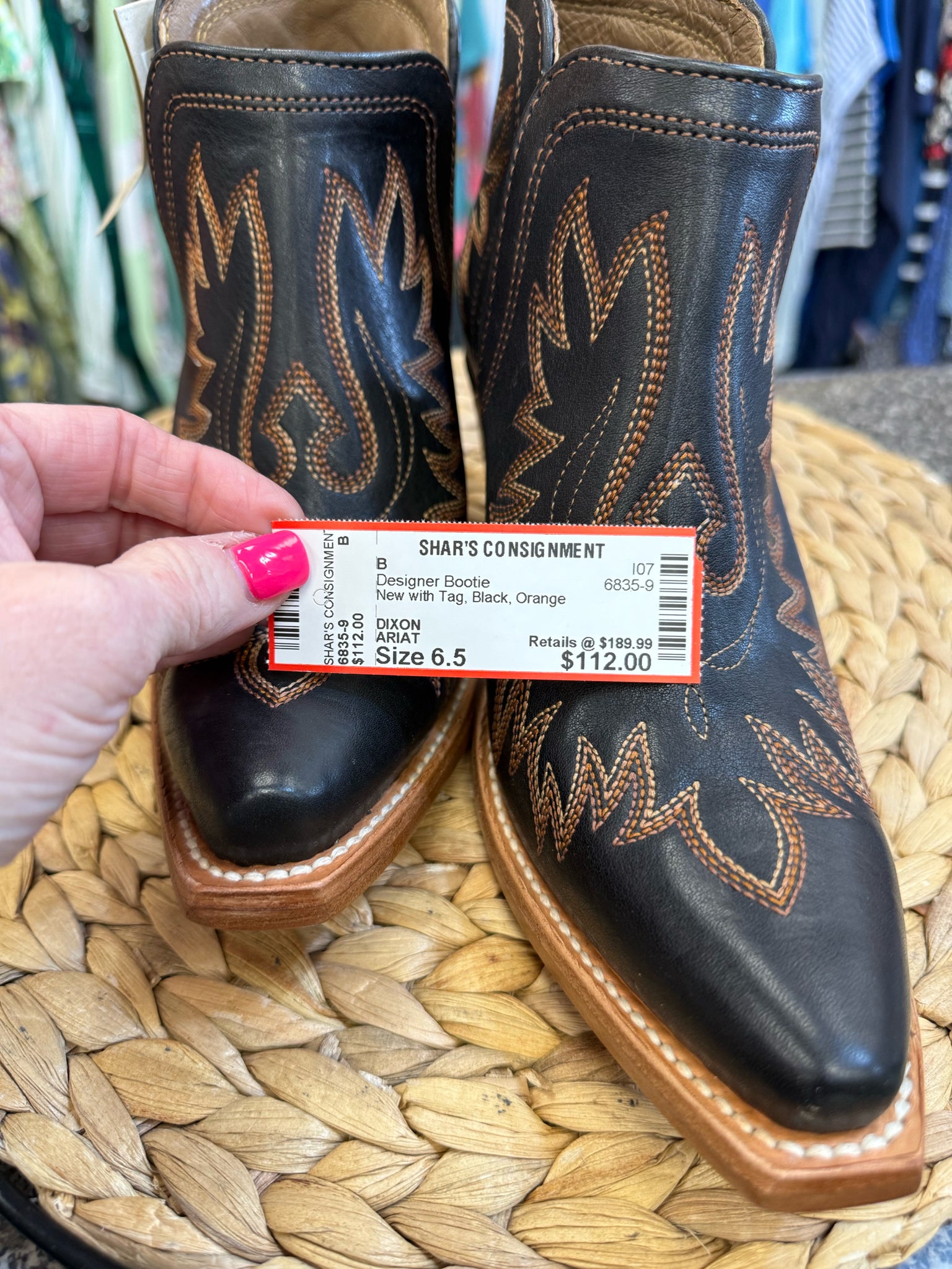 New with Tag ARIAT Black Orange Size 6.5 Designer Bootie