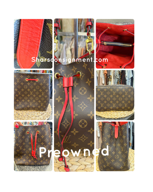 Pre-owned LOUIS VUITTON Dark Brown Signature Red Trim Designer Purse
