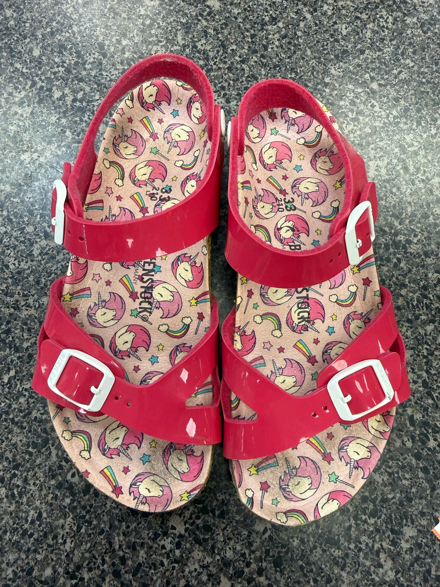 Pre-owned BIRKENSTOCK Hot pink White Trim Shoe Size 12 Girls Designer Sandal