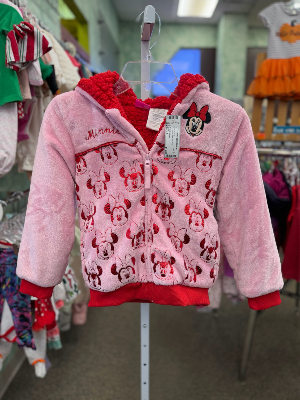 Pre-owned DISNEY Pink Red Print Size 7 Girls Jacket