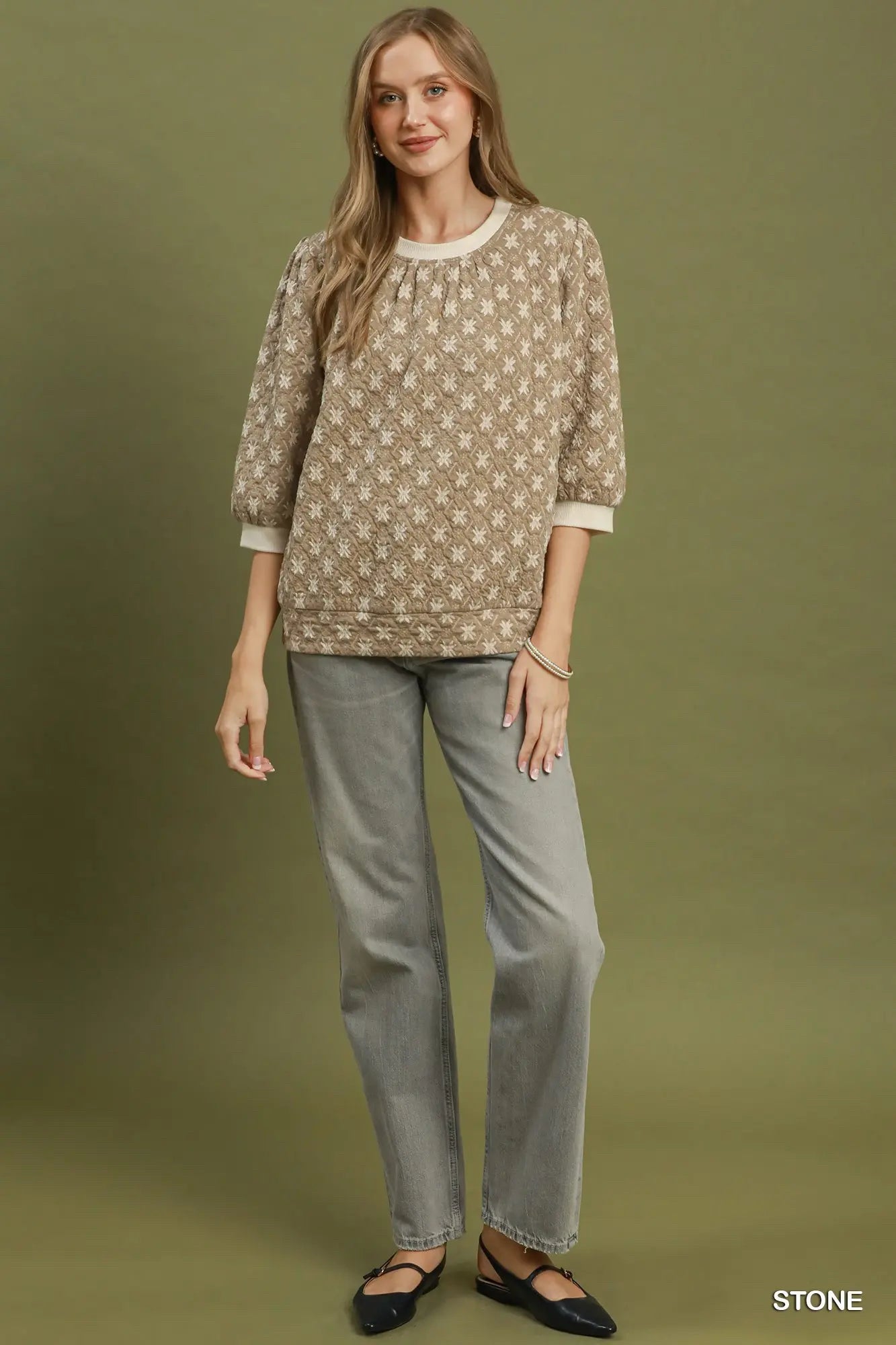 New UMGEE Tan print Light brown Size: S Quarter Sleeve Blouse