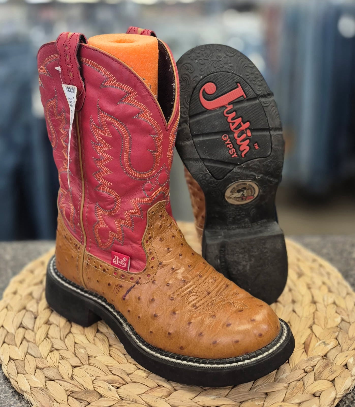 Pre-owned JUSTIN Brown Red Size 6.5 Designer Boot