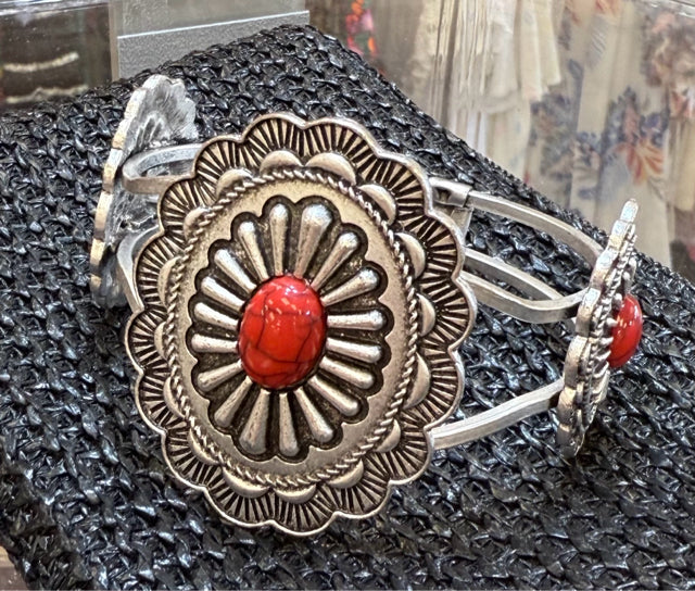 New WESTERN PEWTER Red Bracelet