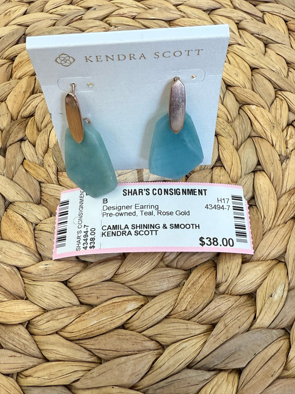 Pre-owned KENDRA SCOTT Teal Rose Gold Designer Earring