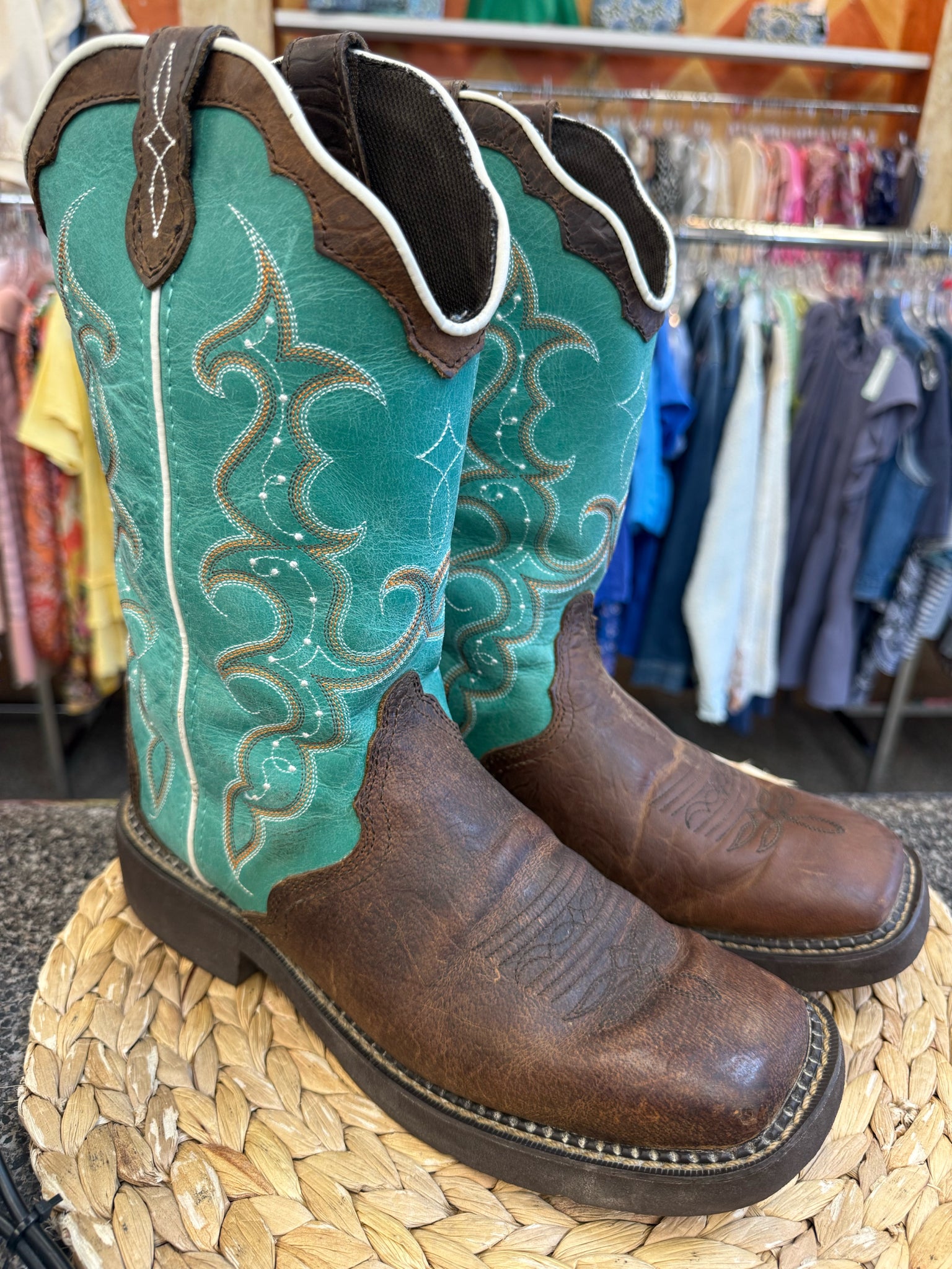 Pre-owned JUSTIN Dark brown Teal Size 9.5 Designer Boot