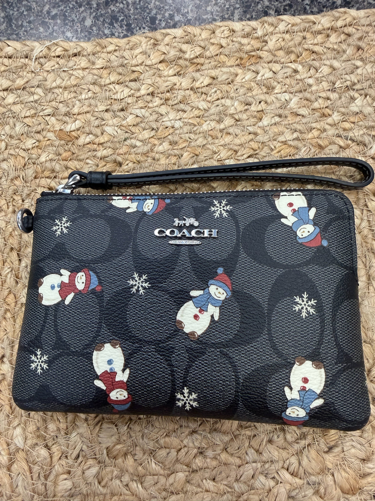 Pre-owned COACH Black Multi Print WALLET SIZE COIN Designer Wallet
