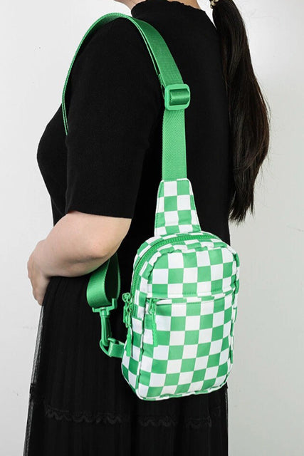 New Zenana Green check White S Sling Purse