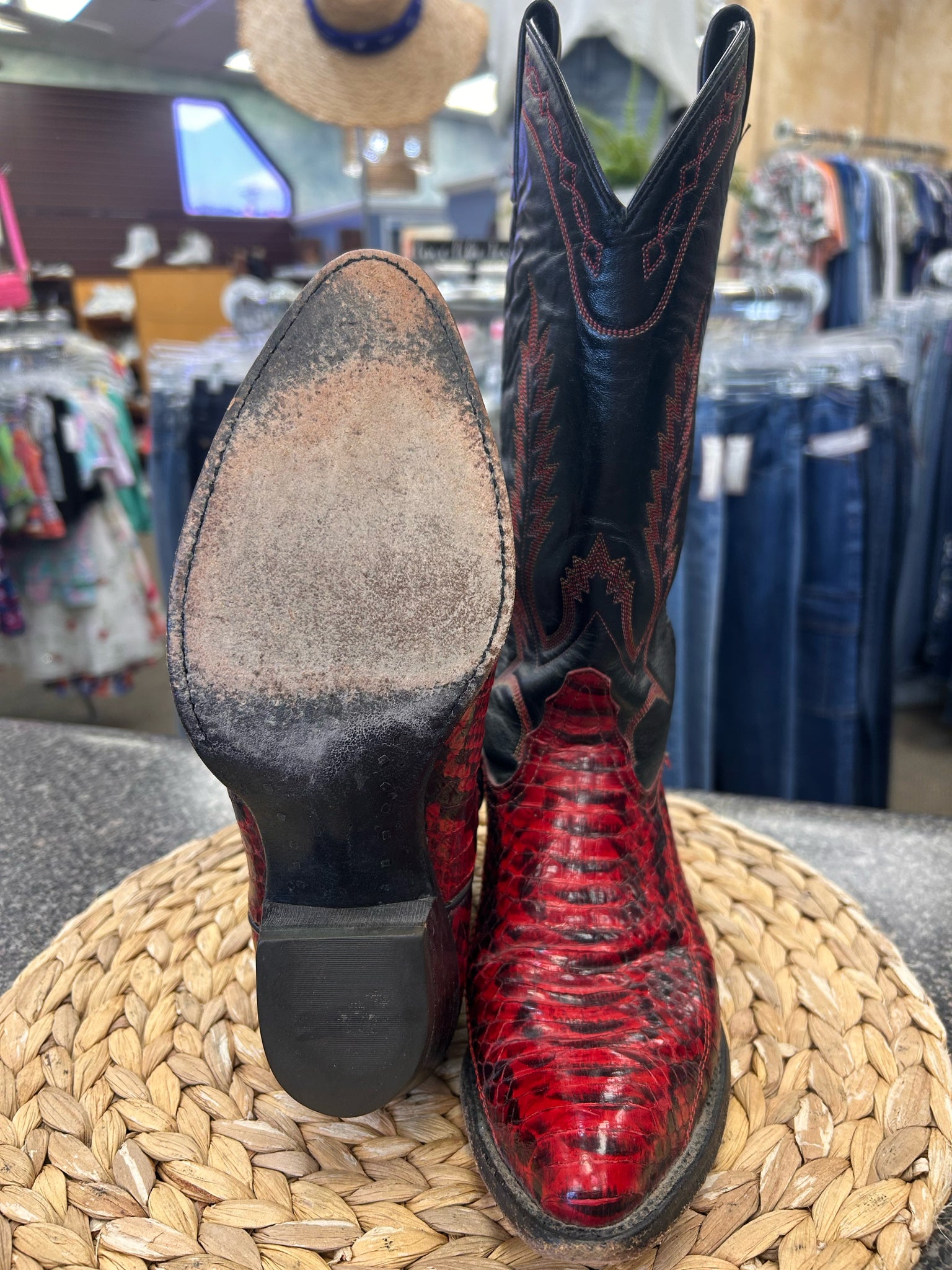 Pre-owned TONY LAMA Black Red Size 7.5 Designer Boot