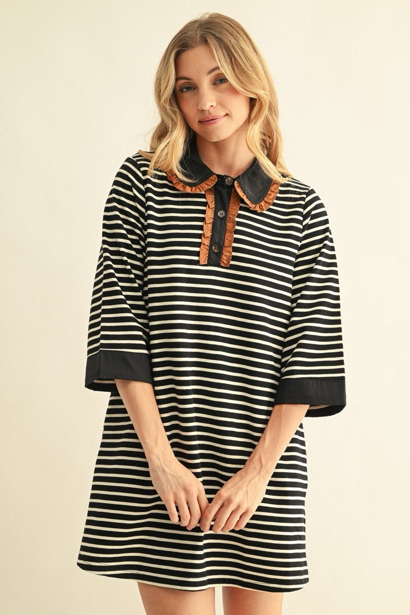 New JODIFL Black Brown Trim Size Small Quarter Sleeve Dress