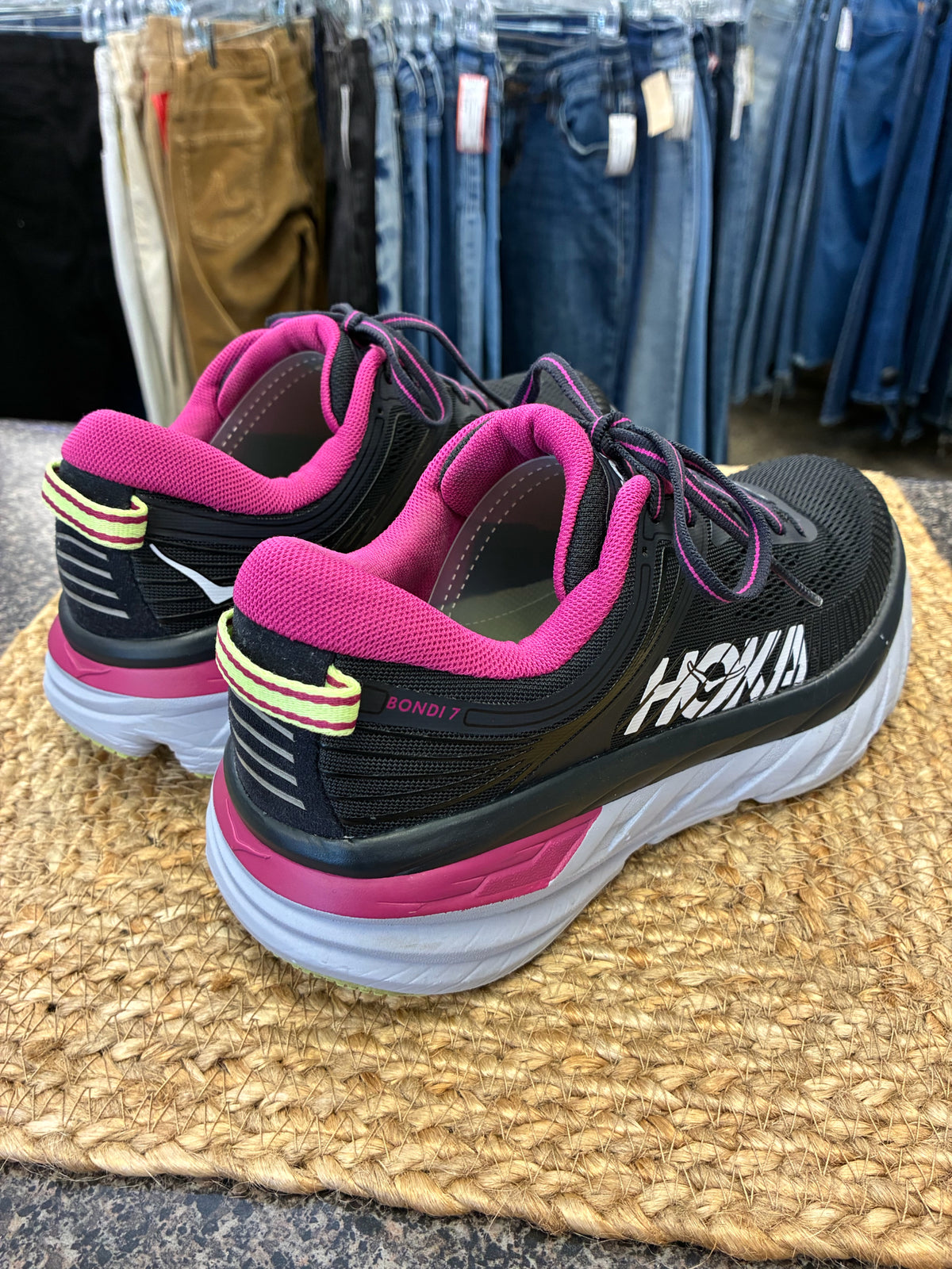 Pre-owned HOKA Black Purple Trim Size 7 Designer Sneaker