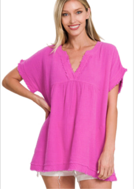 New Zenana Neon pink Size M Short Sleeve Blouse