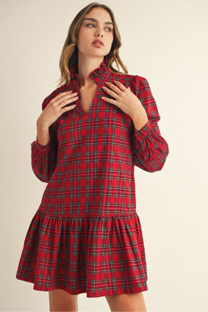 New JODIFL Red plaid Size Small Long Sleeve Dress