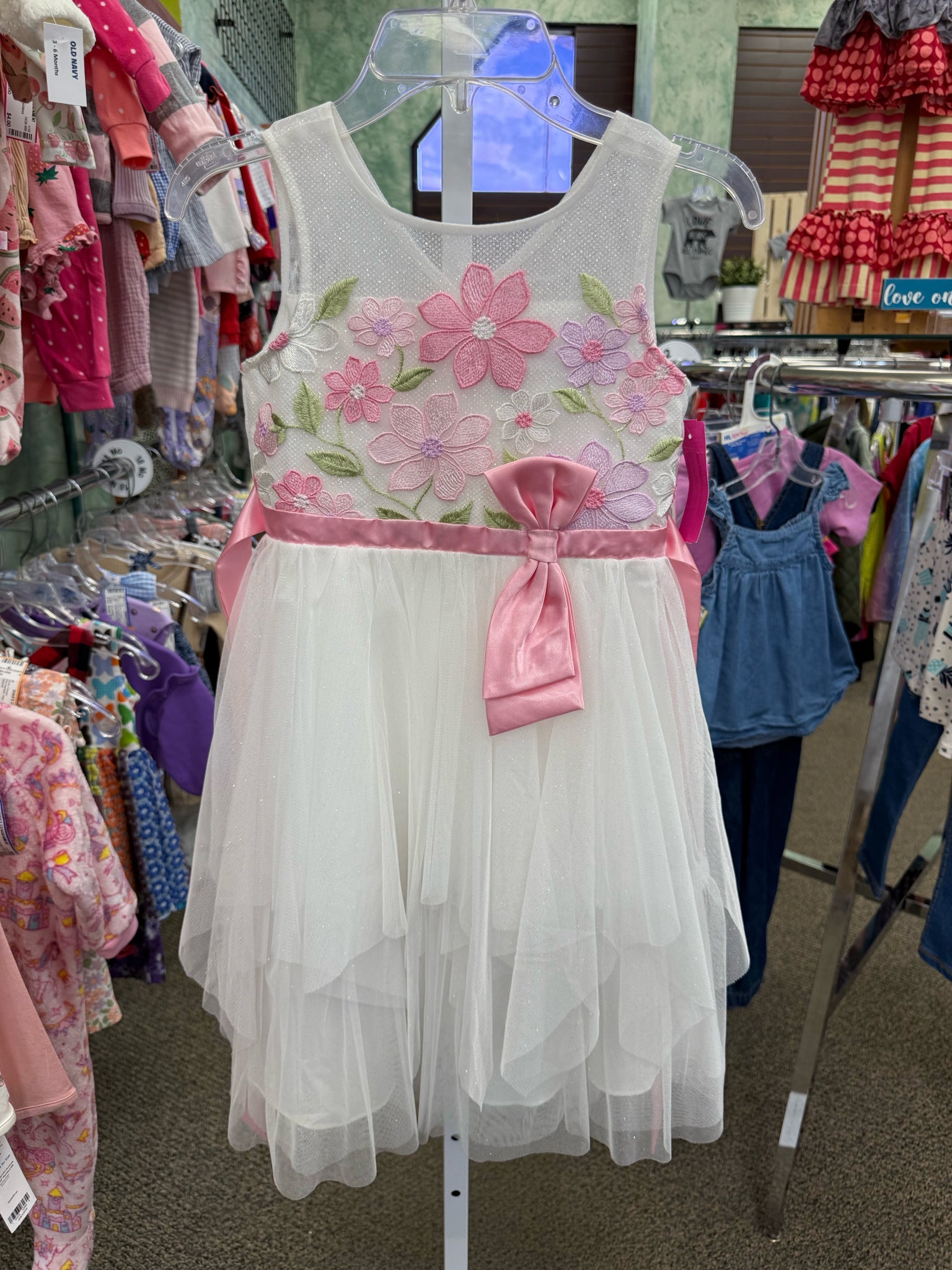Pre-owned JONA MICHELLE White Pink Floral GIRLS SZ: 6T Sleeveless Girls Dress