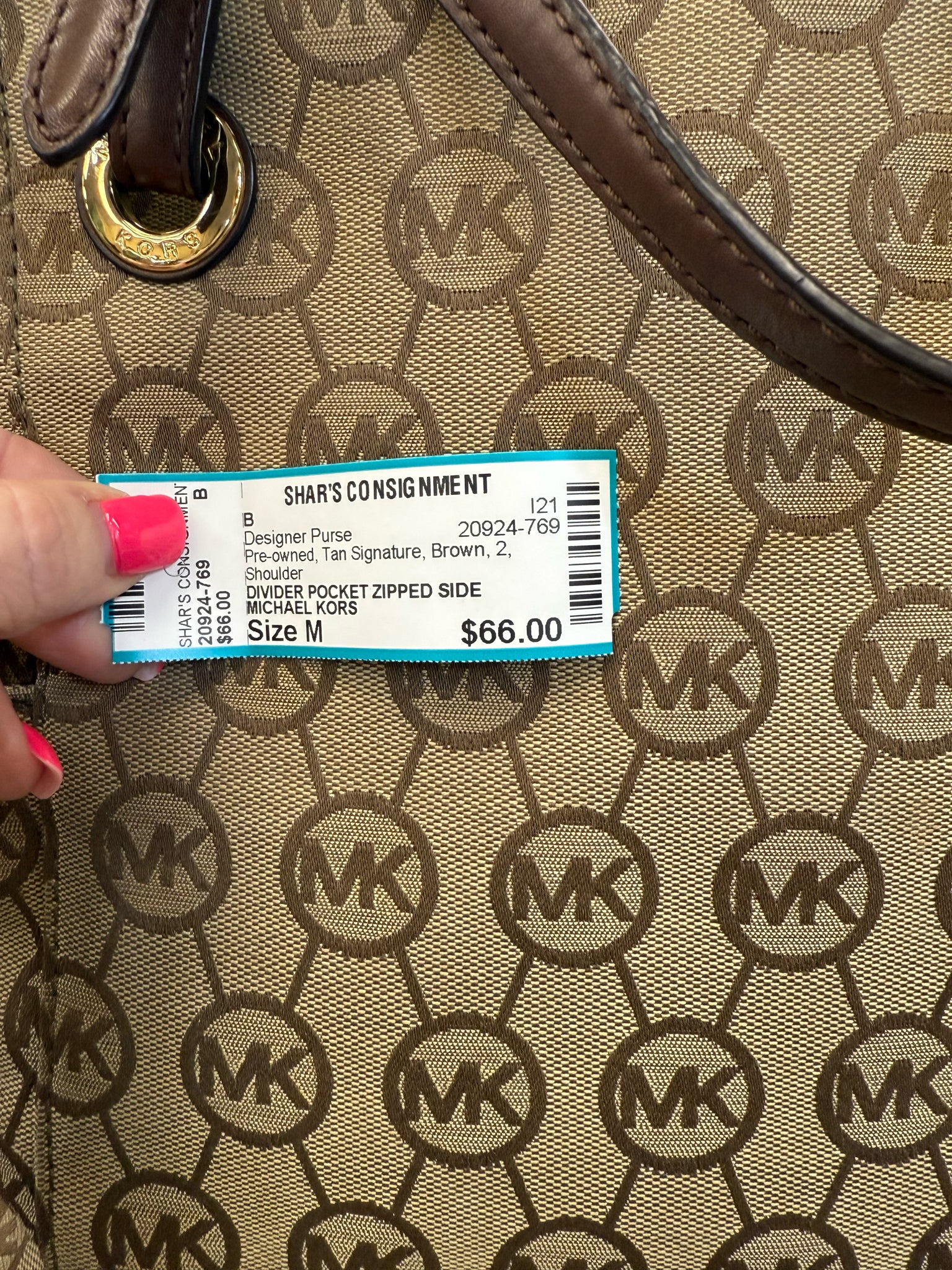 Pre-owned MICHAEL KORS Tan Signature Brown Shoulder Designer Purse