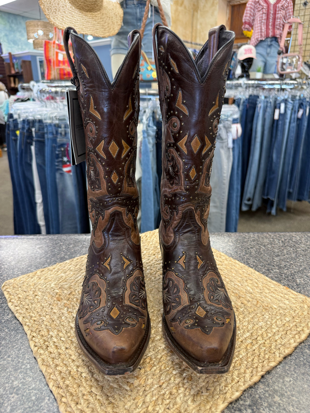 Pre-owned LUCCHESE CHOCOLATE Dark Brown Size 10 Designer Boot