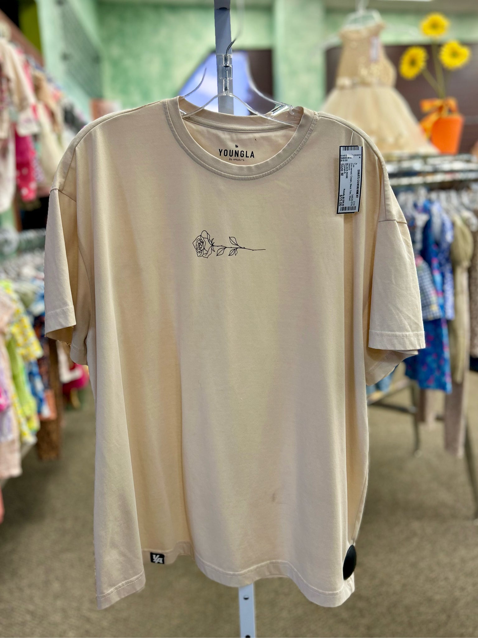 Pre-owned YoungLA Cream Black Trim Size M Short Sleeve Tee