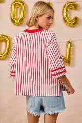 New BIBI Red White Stripe Size S Short Sleeve Blouse