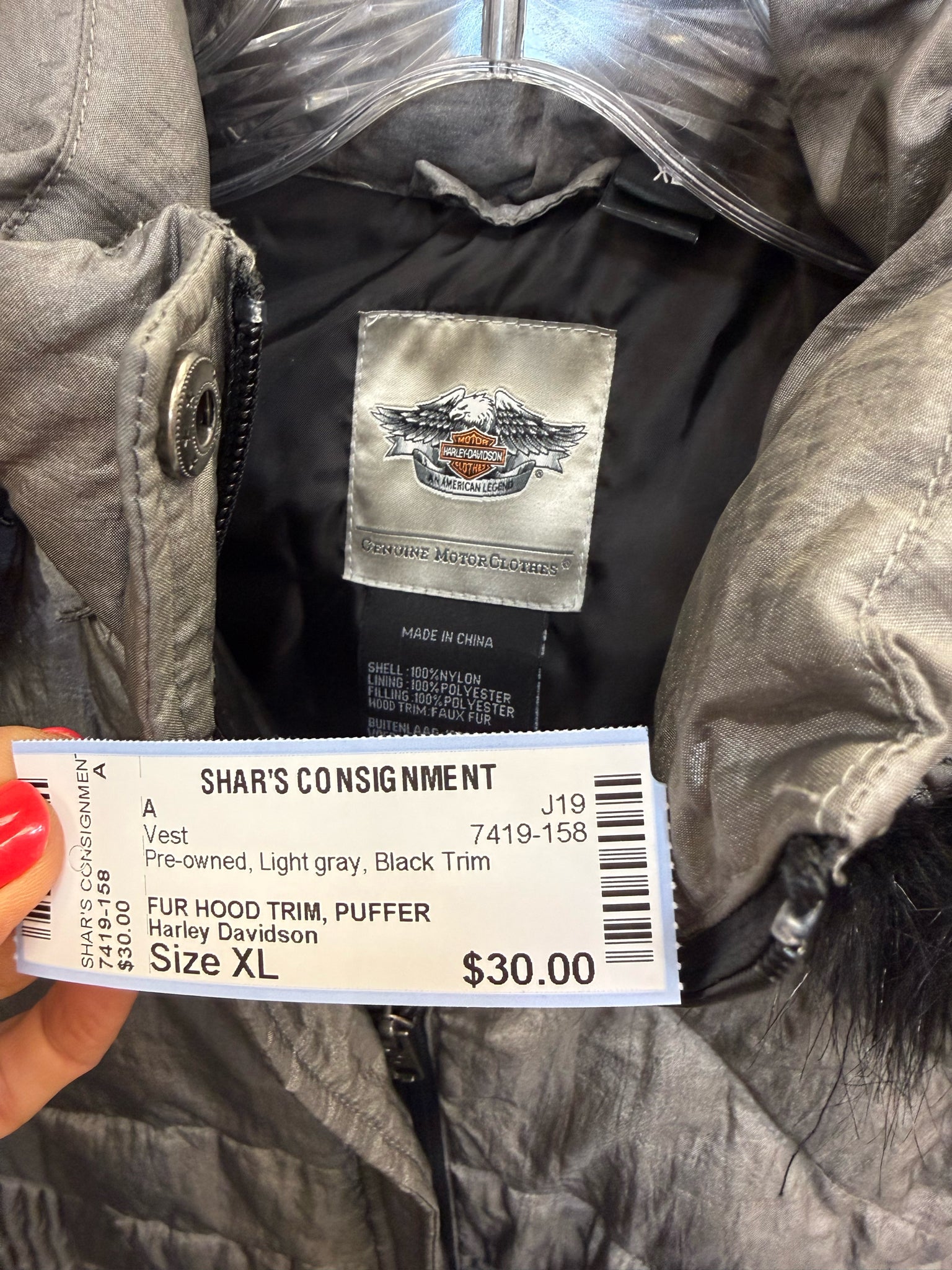 Pre-owned Harley Davidson Light gray Black Trim Size XL Vest