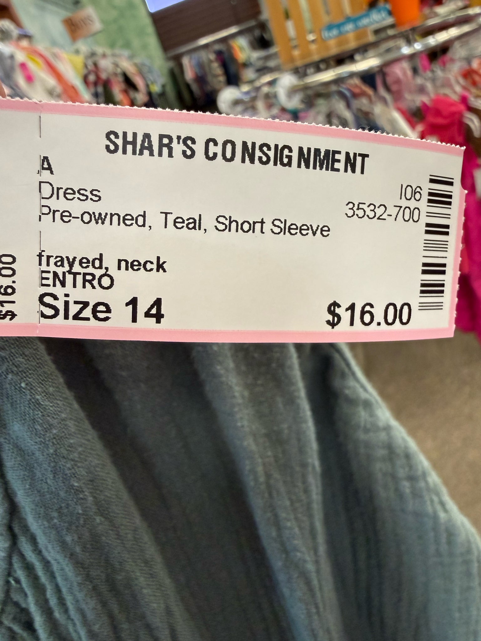 Pre-owned ENTRO Teal Size 14 Short Sleeve Dress