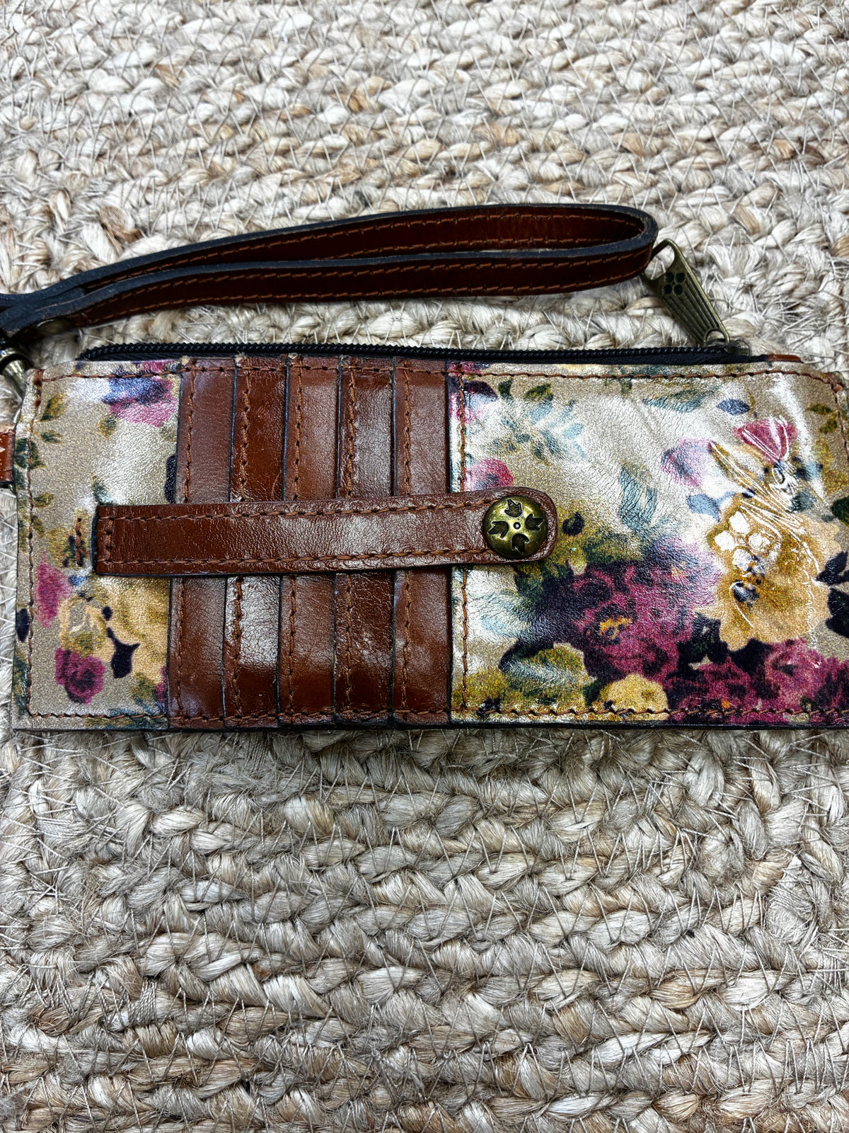 Pre-owned PATRICIA NASH Tan Multi Floral WALLET SIZE Small Wallet