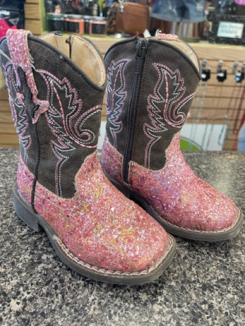 Pre-owned ROPER Pink Sparkle Brown Shoe Size 6 Girls Boot