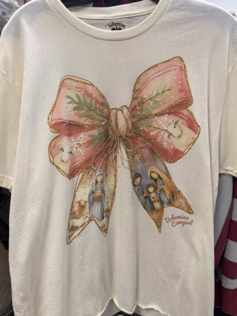 New BOHEMIAN COWGIRL White Gold Trim Size M Short Sleeve Tee