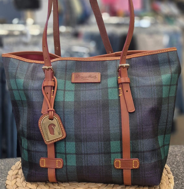 Pre-owned DOONEY&BOURKE Green plaid Purple Tote Designer Purse