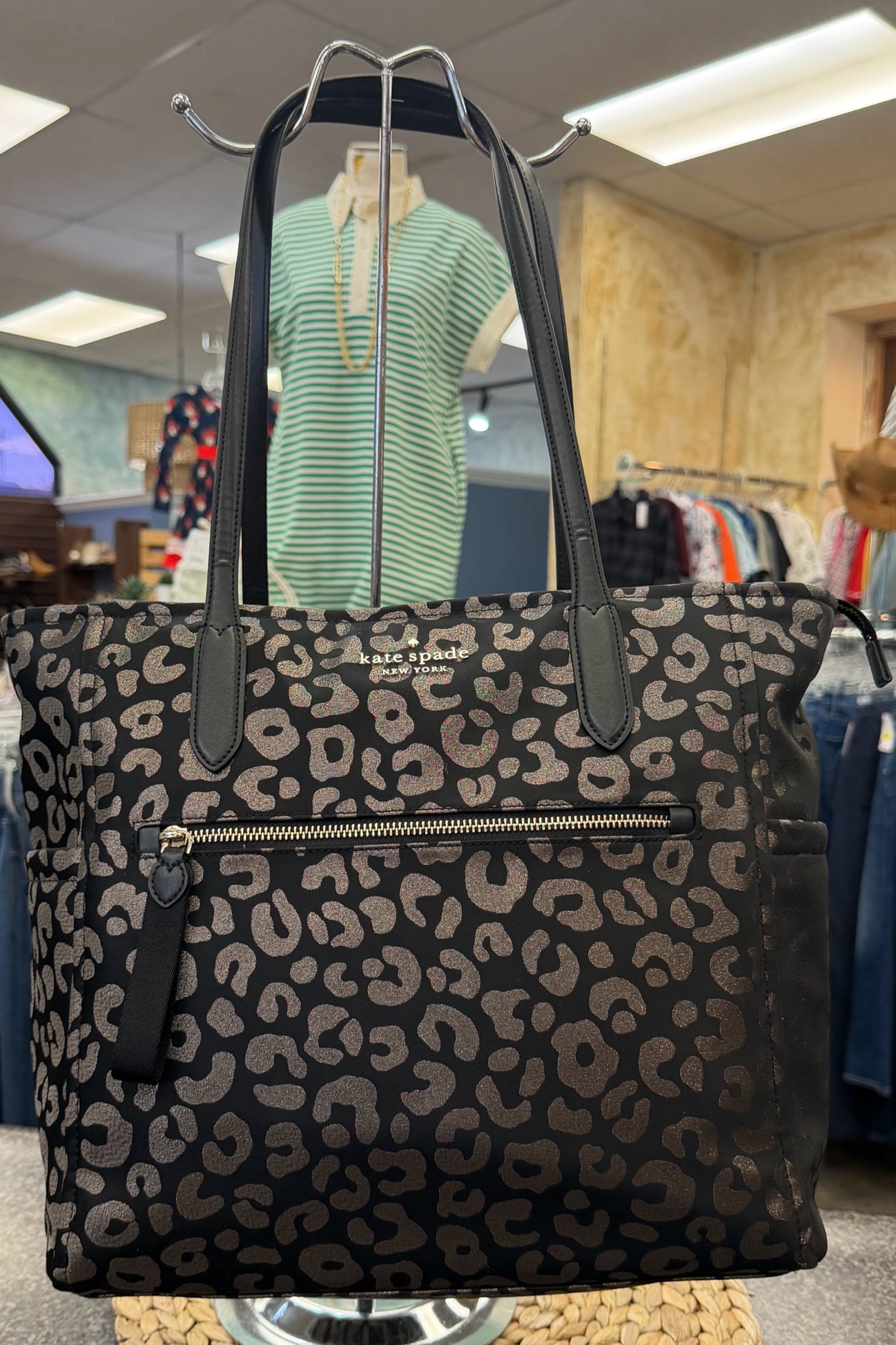 Pre-owned KATE SPADE Black Signature Gold Tote Designer Purse