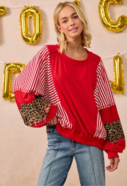 New BIBI Red Leopard Size S Long Sleeve Sweatshirt
