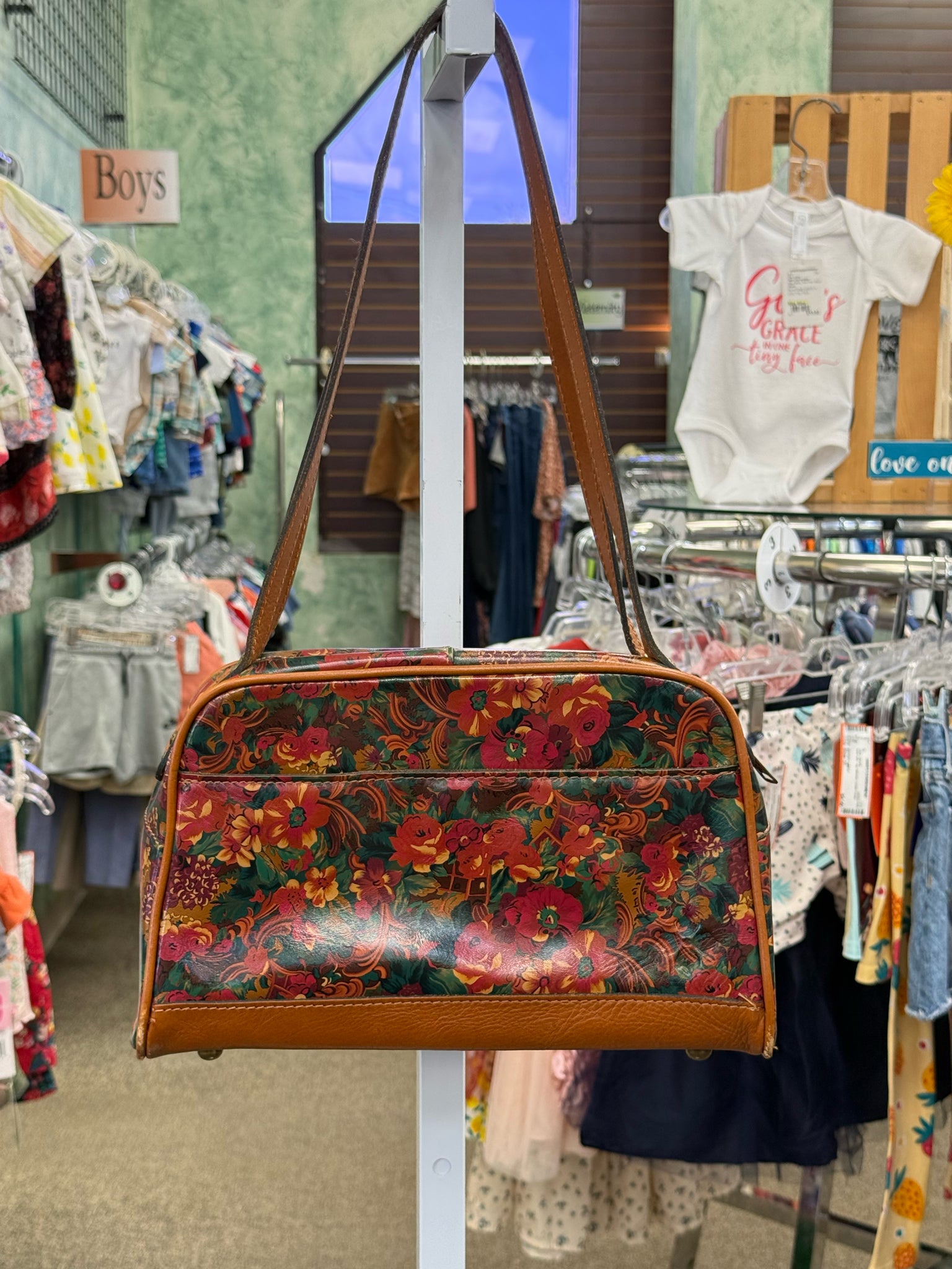 Pre-owned PATRICIA NASH Brown Red Floral Shoulder Designer Purse