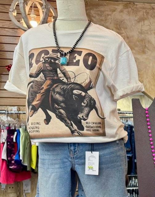 New WESTERN Cream Brown Trim Size M Short Sleeve Tee