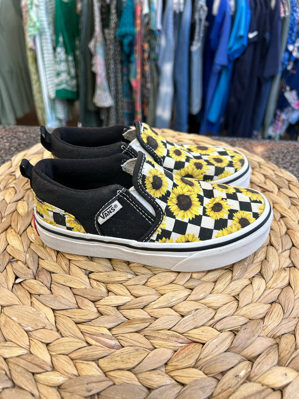 Pre-owned VANS White check Yellow Floral Shoe Size 12 Girls Sneaker