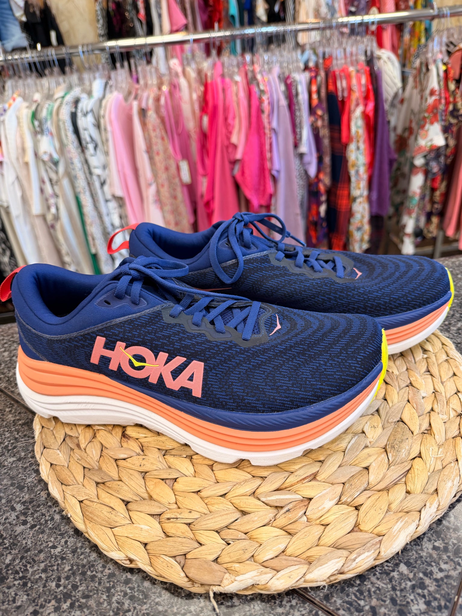 Pre-owned HOKA Navy Peach Trim Size 10.5 Designer Sneaker